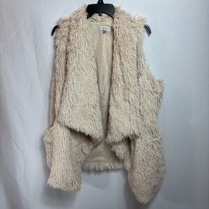 Jolt Faux Fur Vest women’s large Cascade Drape Feathery Shaggy Cream Boho